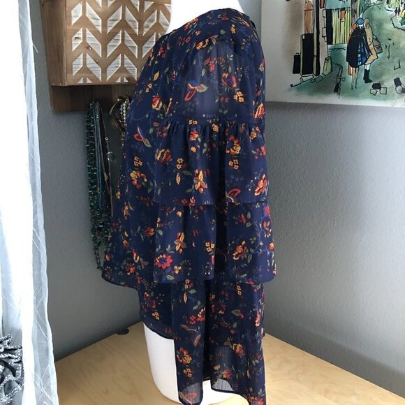 Madewell Floral Bell Sleeve Blouse - Navy and Red - Picture 7 of 12